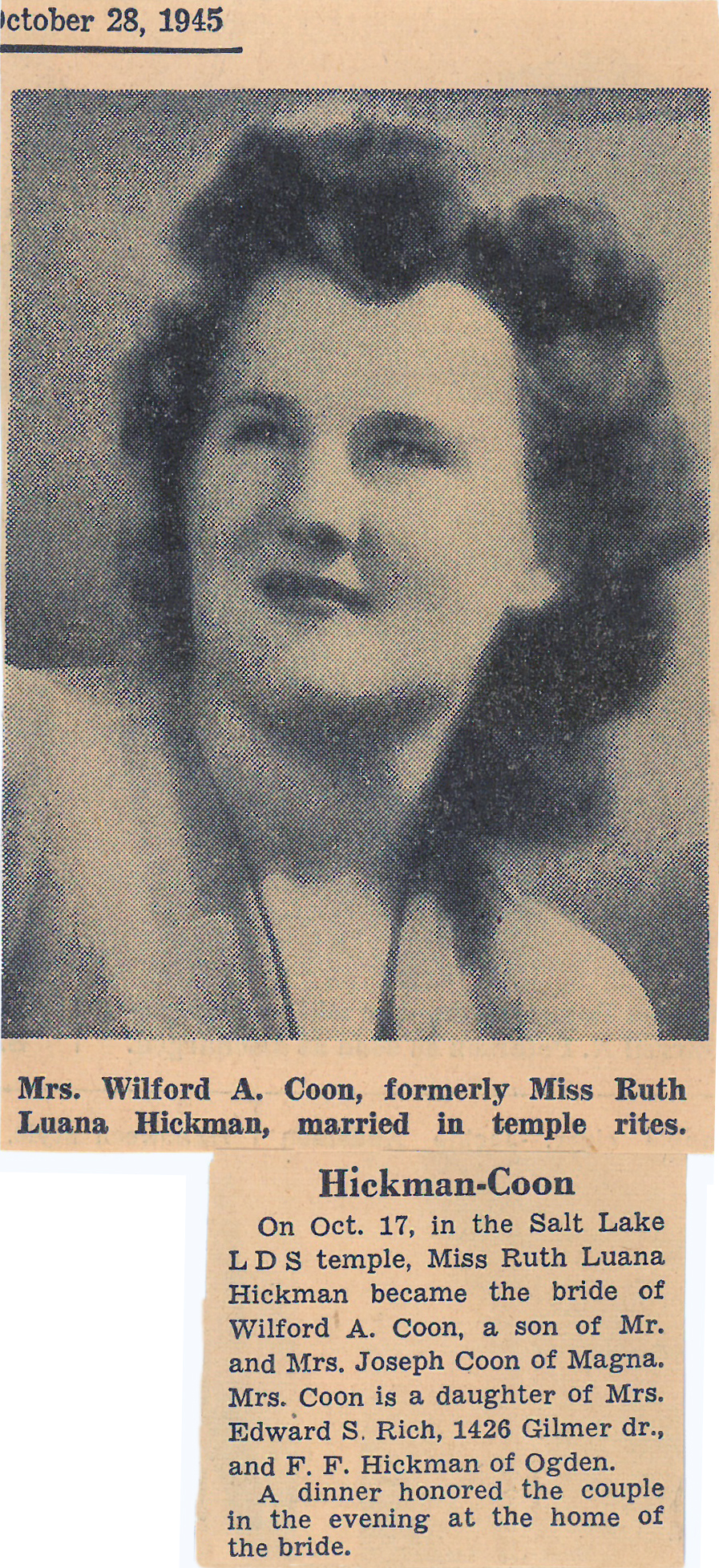 Ruth Hickman Wedding Announcement in paper 3
